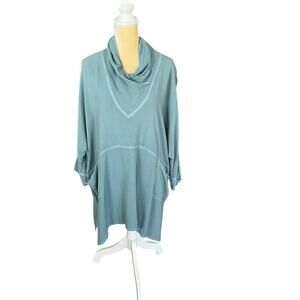 Dairi Fashion Boxy Lagenlook Tunic Top Kimono Cowl Neck One Size Green